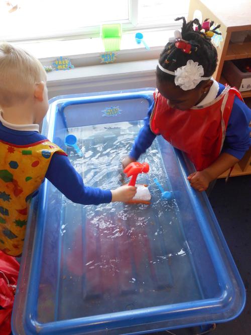 Superheroes in Nursery freeing the carrots!