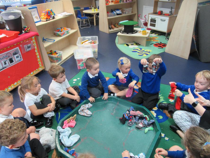 Matching patterns on socks to make pairs in Nursery