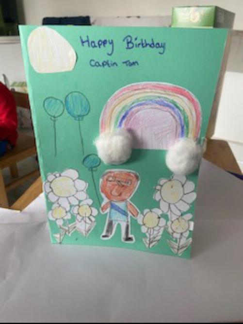 Kayla-Mae made a birthday card for Captain Tom!