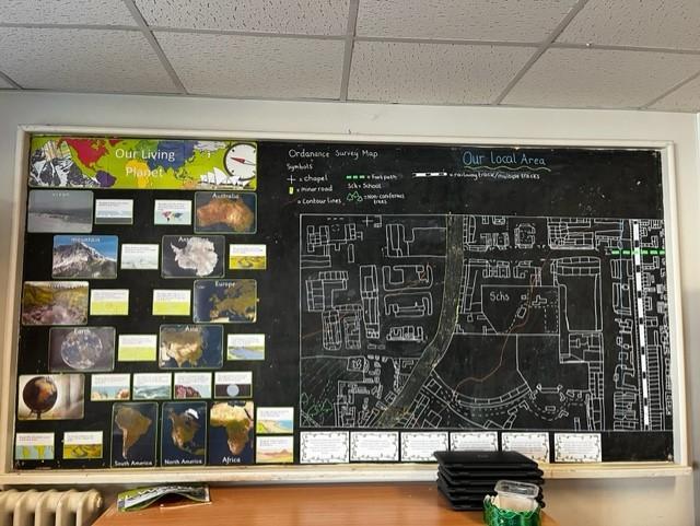 Miss O'Shea copied an ordinance Survey Map of South Ockendon onto our display wall! 