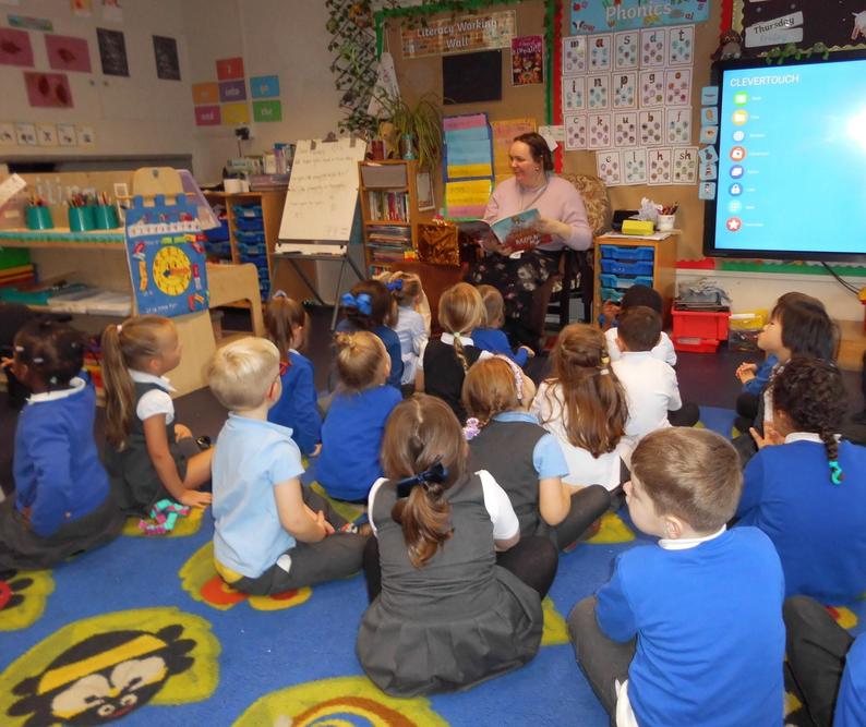 Sharing a story with the librarian