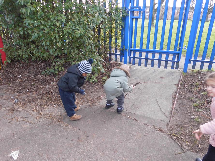 The children went outside to collect twigs