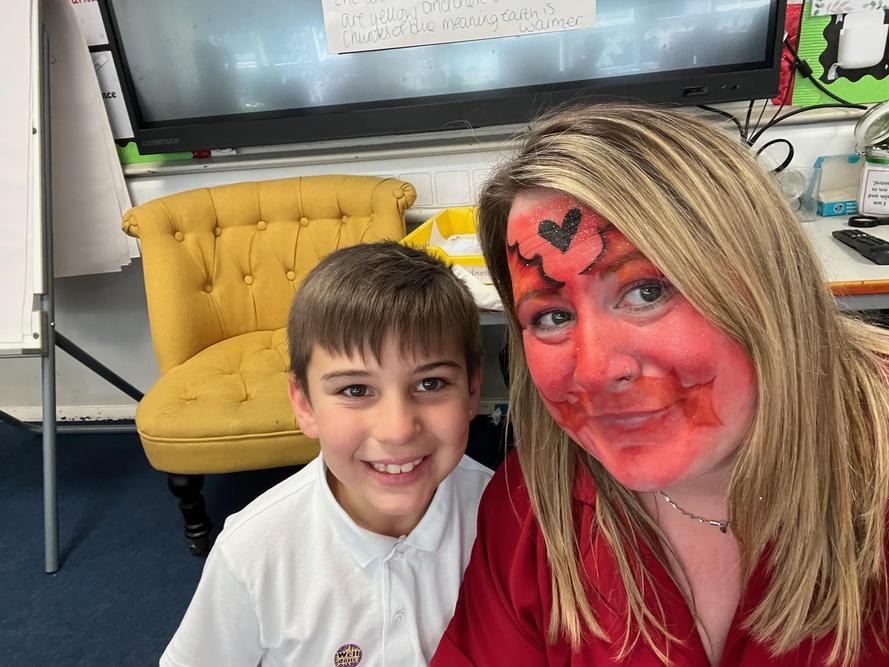 Carter designed this face paint for Lou to paint on Ms Tomlinson.