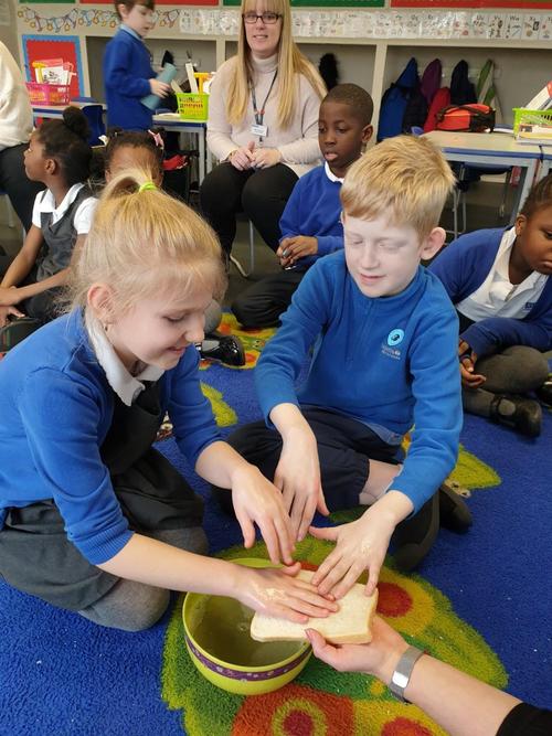 Clean hands on fresh bread.