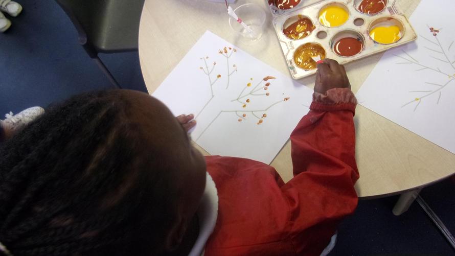 Autumn Tree Pictures using cotton buds