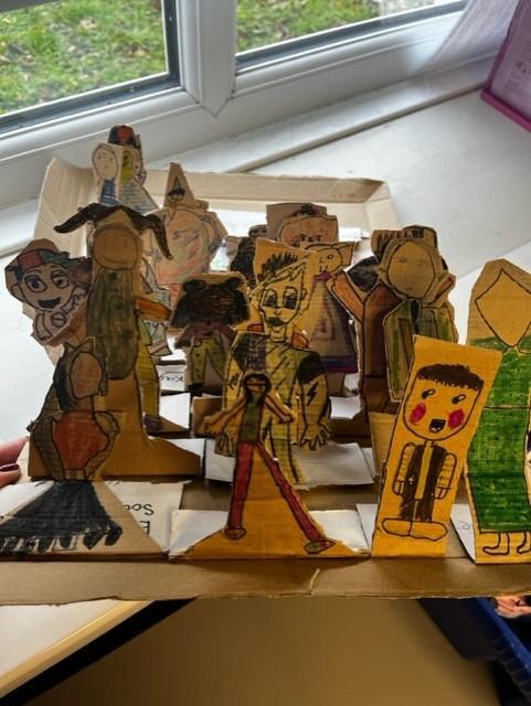 Our Class Army; Our body outlines in pen and coloured with felt tips. 