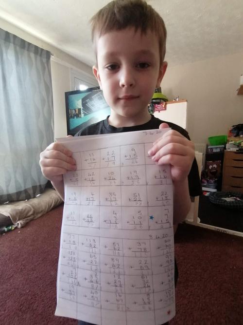 Mitchell practised his column addition! 