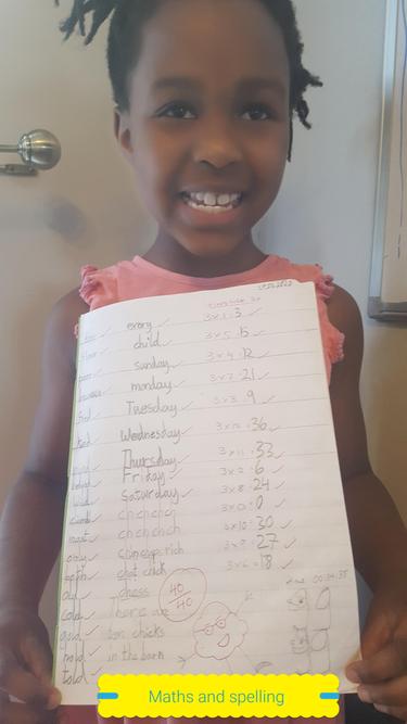Nyameso worked hard at her maths and spellings!