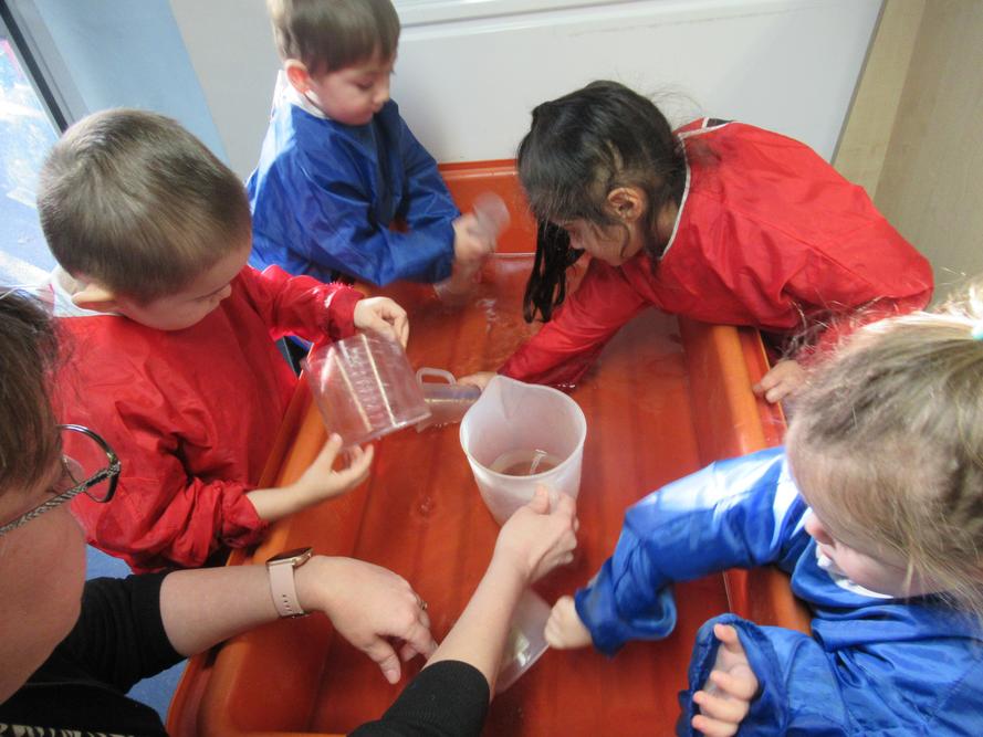 Using our water tray to fill containers 
