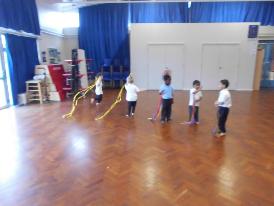 Firework dancing with ribbons