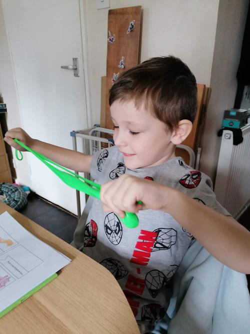 Mitchell has been finding materials at home! 