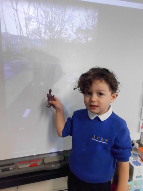 Riley found a toy dinosaur the same as our visitor