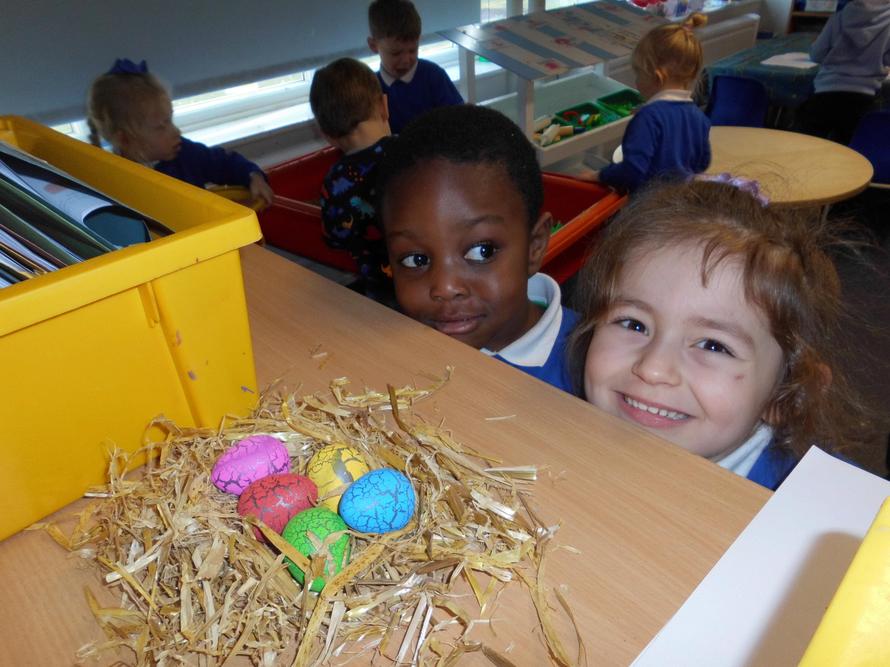 The children were happy they had found the eggs