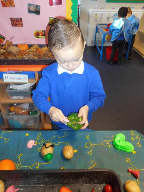 Riley tried really hart to push the pieces in