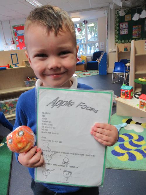 Tudor made a fantastic Apple Face at home with his book pack activity!