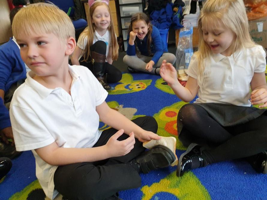 Bottom of our shoes on fresh bread.