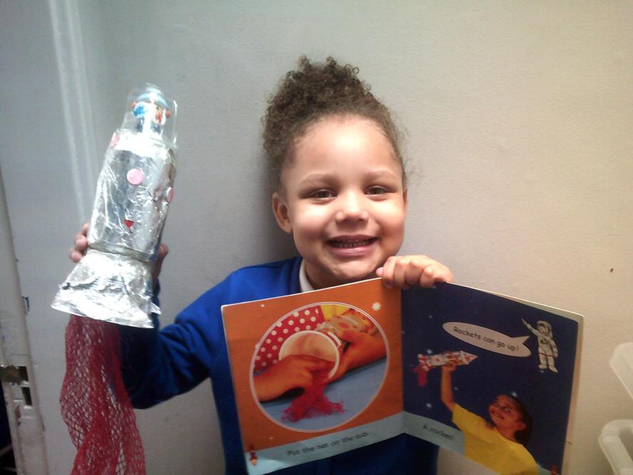 Amarah made her own rocket by following the instructions in her reading book.