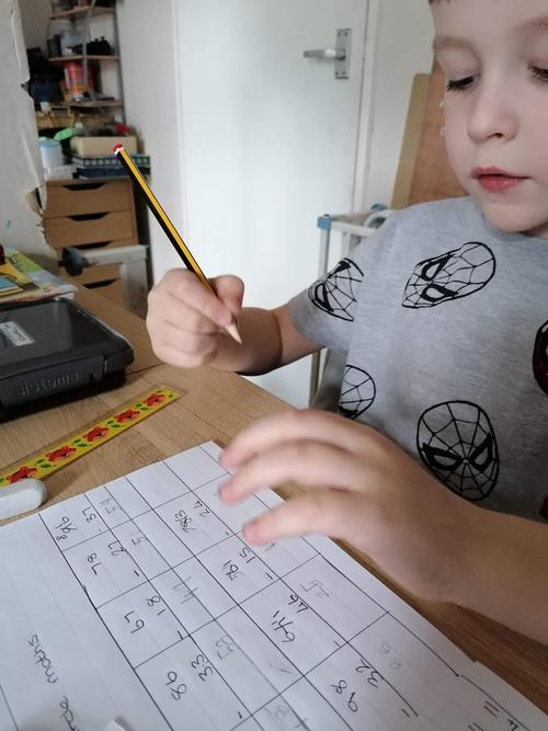 Mitchell practised his column subtraction!