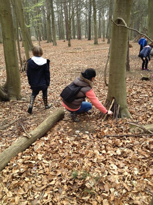 We made a log pile house for the animals to sleep.